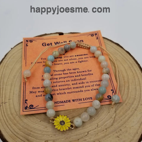 Get Well Soon Natural Stone Sunflower Blessing Bracelet