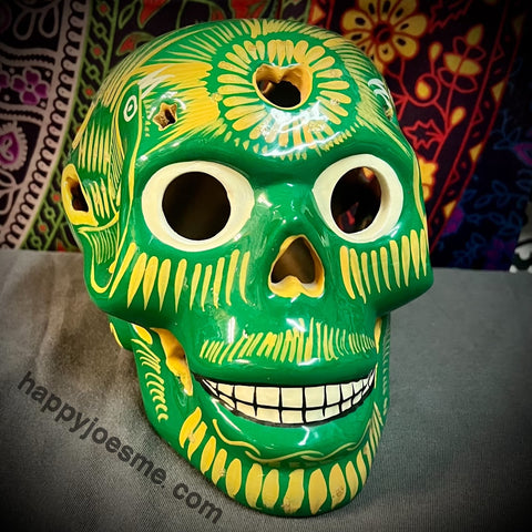 Green With Gold Sparkly Flowers/Doves Sugar Skull
