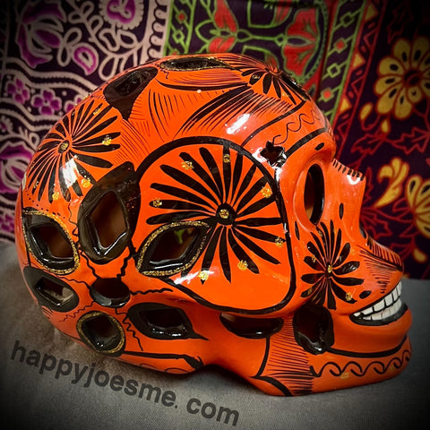 Black/Orange/Sparkly Gold Flowers/Dove Sugar Skull