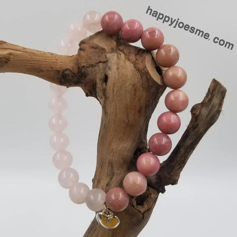 Natural Rose Quartz Stone Heart Bracelet