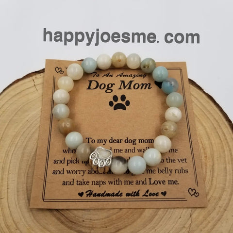 Natural Stone Dog Mom Bracelet with Card