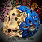 Cream With Sparkly Blue Flowers Sugar Skull